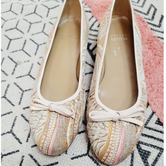 Stuart Weitzman Floral Paisley Print Silk and Leather Ballet Flats, sz 6 - Picture 4 of 15